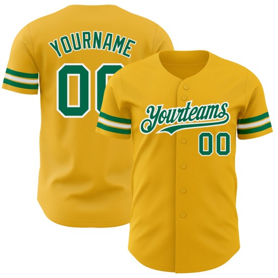 Maillot de baseball personnalisé Kelly Gold vert-blanc authentique Maillot de baseball personnalisé Kelly Gold vert-blanc authentique
