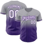 Maillot de baseball gris à rayures fines, personnalisé, mode, dégradé blanc-violet, authentique Maillot de baseball gris à rayures fines, personnalisé, mode, dégradé blanc-violet, authentique