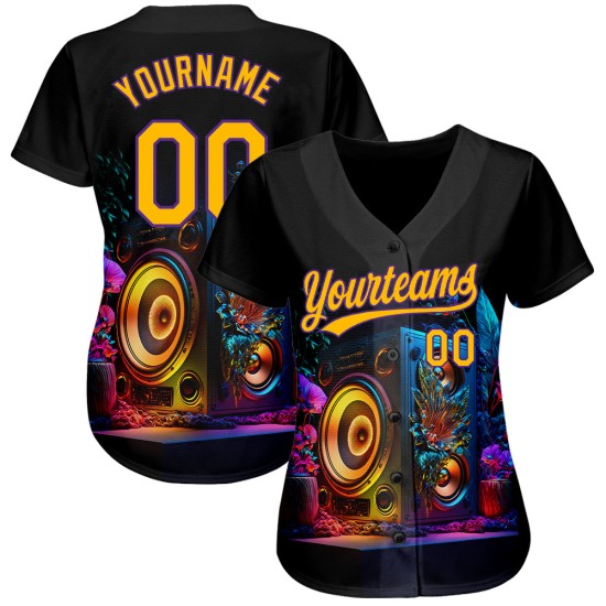 Haut-parleur de musique vintage, design authentique, motif 3D personnalisé, festival de baseball, or et violet Haut-parleur de musique vintage, design authentique, motif 3D personnalisé, festival de baseball, or et violet