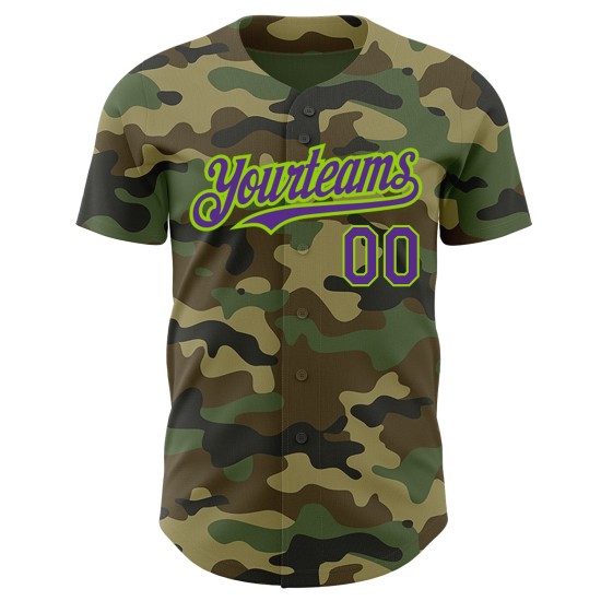 Maillot de service vert authentique camouflage violet-néon de baseball pour saluer la coutume Maillot de service vert authentique camouflage violet-néon de baseball pour saluer la coutume