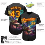 Maillot de baseball 3D personnalisé coloré avec motif noir authentique, motif piano fumé, motif doré et rouge Maillot de baseball 3D personnalisé coloré avec motif noir authentique, motif piano fumé, motif doré et rouge