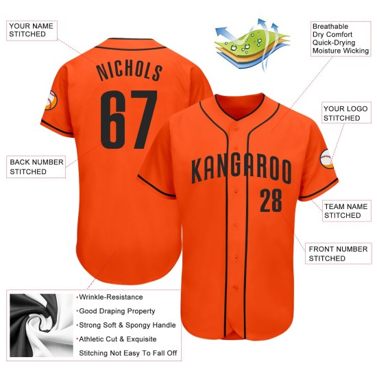 Maillot de baseball noir personnalisé authentique orange Maillot de baseball noir personnalisé authentique orange