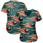 Maillot de baseball Hotrod Flame au design 3D authentique et personnalisé, motif boule verte, bowling, blanc minuit Maillot de baseball Hotrod Flame au design 3D authentique et personnalisé, motif boule verte, bowling, blanc minuit