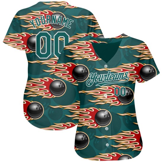 Maillot de baseball Hotrod Flame au design 3D authentique et personnalisé, motif boule verte, bowling, blanc minuit Maillot de baseball Hotrod Flame au design 3D authentique et personnalisé, motif boule verte, bowling, blanc minuit