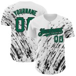 Maillot de baseball blanc Kelly personnalisé vert-noir à motif abstrait 3D Splash authentique Maillot de baseball blanc Kelly personnalisé vert-noir à motif abstrait 3D Splash authentique