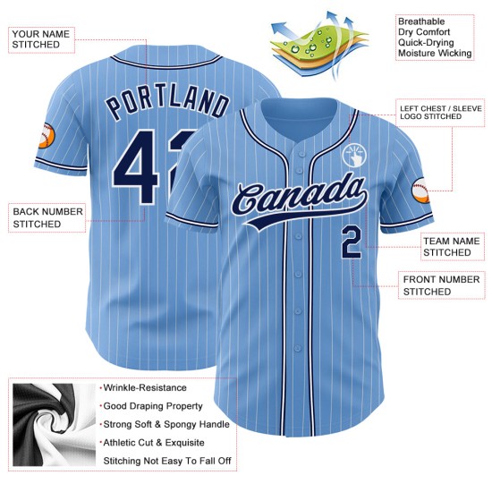 Maillot de baseball authentique personnalisé à rayures blanches et bleues Maillot de baseball authentique personnalisé à rayures blanches et bleues