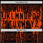 Maillot de baseball orange et noir avec motif éclaboussures 3D dégoulinant, design artistique authentique et personnalisé Maillot de baseball orange et noir avec motif éclaboussures 3D dégoulinant, design artistique authentique et personnalisé