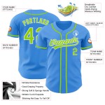 Maillot de baseball bleu électrique authentique et personnalisé vert fluo et blanc Maillot de baseball bleu électrique authentique et personnalisé vert fluo et blanc