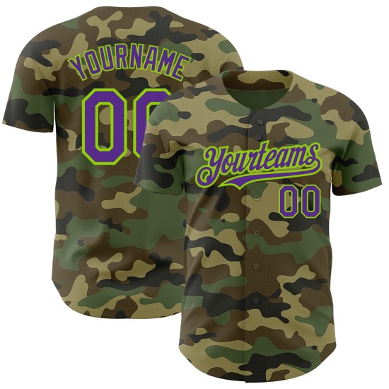 Maillot de service vert authentique camouflage violet-néon de baseball pour saluer la coutume Maillot de service vert authentique camouflage violet-néon de baseball pour saluer la coutume