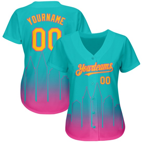 Maillot de baseball City Aqua 3D jaune-rose, mode, authentique, édition personnalisée, fondu, Diego San Maillot de baseball City Aqua 3D jaune-rose, mode, authentique, édition personnalisée, fondu, Diego San
