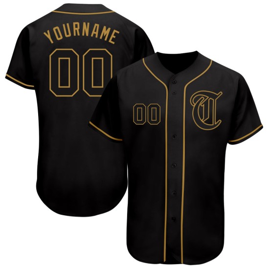 Maillot de baseball noir personnalisé authentique doré noir-ancien Maillot de baseball noir personnalisé authentique doré noir-ancien