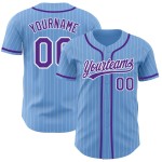Maillot de baseball bleu, violet et blanc, personnalisé, authentique, à fines rayures claires Maillot de baseball bleu, violet et blanc, personnalisé, authentique, à fines rayures claires