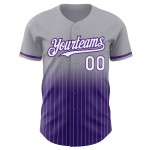 Maillot de baseball gris à rayures fines, personnalisé, mode, dégradé blanc-violet, authentique Maillot de baseball gris à rayures fines, personnalisé, mode, dégradé blanc-violet, authentique