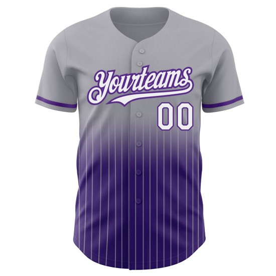 Maillot de baseball gris à rayures fines, personnalisé, mode, dégradé blanc-violet, authentique Maillot de baseball gris à rayures fines, personnalisé, mode, dégradé blanc-violet, authentique