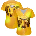Maillot de baseball 3D jaune, motif authentique personnalisé, blanc, bière Maillot de baseball 3D jaune, motif authentique personnalisé, blanc, bière