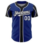 Maillot de baseball 3 formes, couleurs personnalisées Royal Arm, blanc et noir, authentique Maillot de baseball 3 formes, couleurs personnalisées Royal Arm, blanc et noir, authentique
