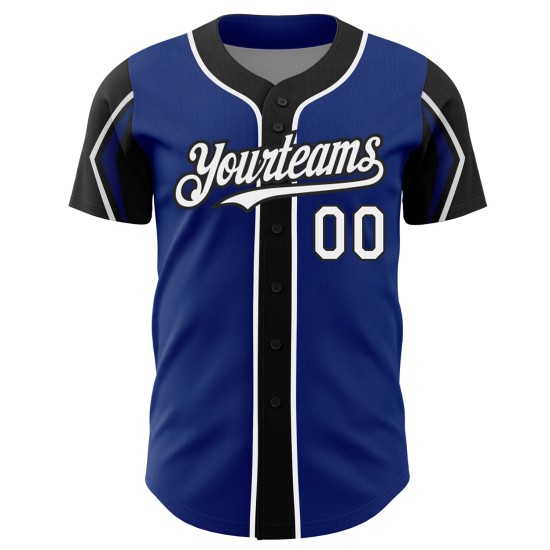 Maillot de baseball 3 formes, couleurs personnalisées Royal Arm, blanc et noir, authentique Maillot de baseball 3 formes, couleurs personnalisées Royal Arm, blanc et noir, authentique