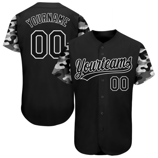 Maillot de baseball noir authentique à motif camouflage 3D personnalisé Maillot de baseball noir authentique à motif camouflage 3D personnalisé