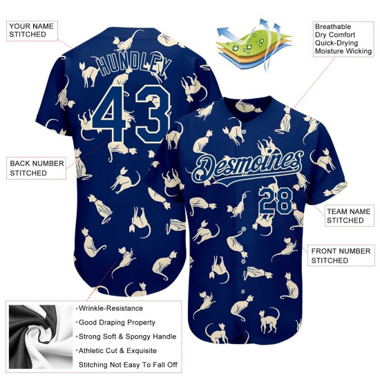 Motif bleu US authentique Baseball Navy Design Jersey Cat Cream personnalisé 3D Motif bleu US authentique Baseball Navy Design Jersey Cat Cream personnalisé 3D