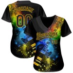 Or Design Baseball Authentique Festival Personnalisé Guitare Musique Couleurs Avec Jersey Psychédélique Noir Motif 3D Or Design Baseball Authentique Festival Personnalisé Guitare Musique Couleurs Avec Jersey Psychédélique Noir Motif 3D