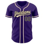 Maillot de baseball City violet crème à fines rayures noires authentique personnalisé Maillot de baseball City violet crème à fines rayures noires authentique personnalisé