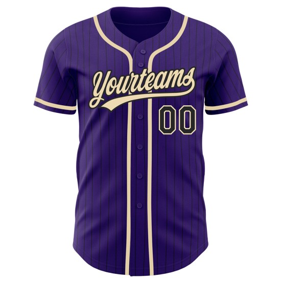 Maillot de baseball City violet crème à fines rayures noires authentique personnalisé Maillot de baseball City violet crème à fines rayures noires authentique personnalisé