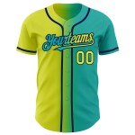 Maillot de baseball authentique dégradé fluo jaune-bleu marine personnalisé Aqua Maillot de baseball authentique dégradé fluo jaune-bleu marine personnalisé Aqua