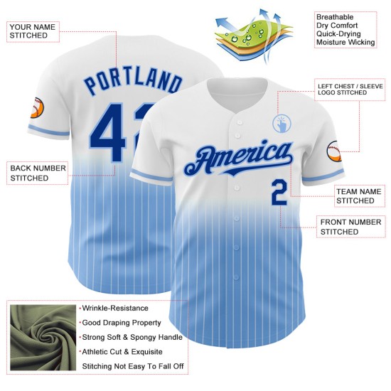Maillot de baseball personnalisé authentique à rayures bleu royal et blanc délavé Maillot de baseball personnalisé authentique à rayures bleu royal et blanc délavé