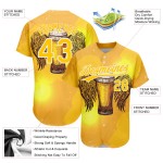 Maillot de baseball 3D jaune, motif authentique personnalisé, blanc, bière Maillot de baseball 3D jaune, motif authentique personnalisé, blanc, bière