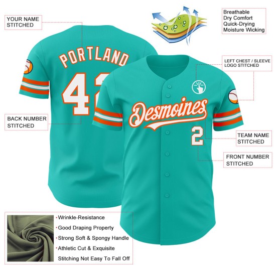 Maillot de baseball Aqua personnalisé authentique blanc-orange Maillot de baseball Aqua personnalisé authentique blanc-orange