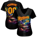 Maillot de baseball 3D personnalisé coloré avec motif noir authentique, motif piano fumé, motif doré et rouge Maillot de baseball 3D personnalisé coloré avec motif noir authentique, motif piano fumé, motif doré et rouge