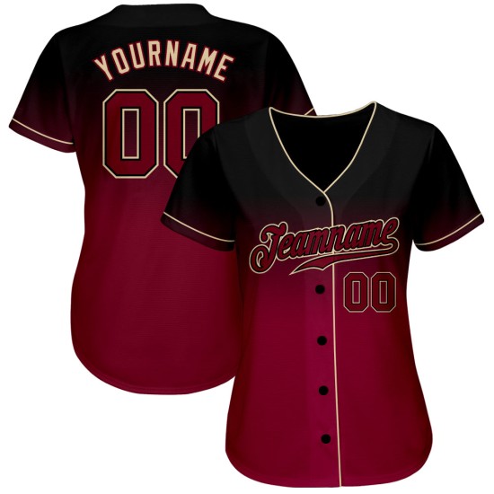 Maillot de baseball tendance Fade, couleur cramoisi-crème, personnalisé, noir, authentique Maillot de baseball tendance Fade, couleur cramoisi-crème, personnalisé, noir, authentique
