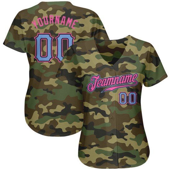 Maillot de baseball bleu-rose authentique avec camouflage léger Salute Custom Maillot de baseball bleu-rose authentique avec camouflage léger Salute Custom