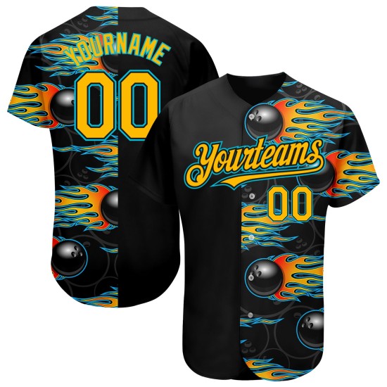 Boule de bowling bleue Gold-Lakes avec motif flamme Hotrod, maillot noir, authentique, 3D, personnalisée