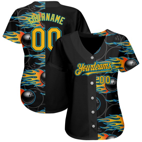 Boule de bowling bleue Gold-Lakes avec motif flamme Hotrod, maillot noir, authentique, 3D, personnalisée