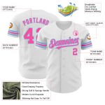 Maillot de baseball bleu personnalisé rose-blanc clair authentique Maillot de baseball bleu personnalisé rose-blanc clair authentique