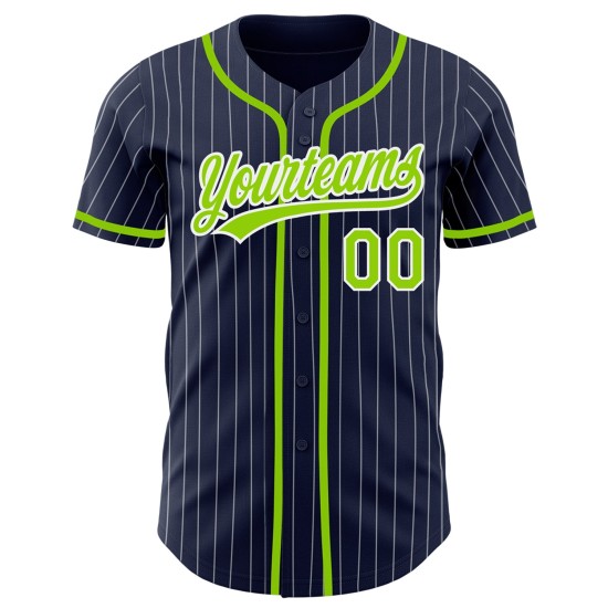 Maillot de baseball à rayures fines, bleu marine, blanc fluo, vert authentique Maillot de baseball à rayures fines, bleu marine, blanc fluo, vert authentique