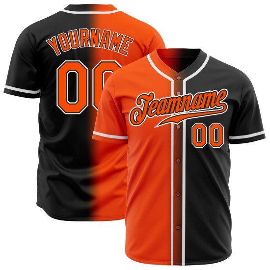 Maillot de baseball personnalisé authentique dégradé tendance noir orange-blanc Maillot de baseball personnalisé authentique dégradé tendance noir orange-blanc