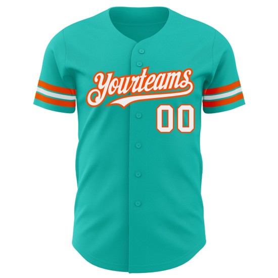 Maillot de baseball Aqua personnalisé authentique blanc-orange Maillot de baseball Aqua personnalisé authentique blanc-orange