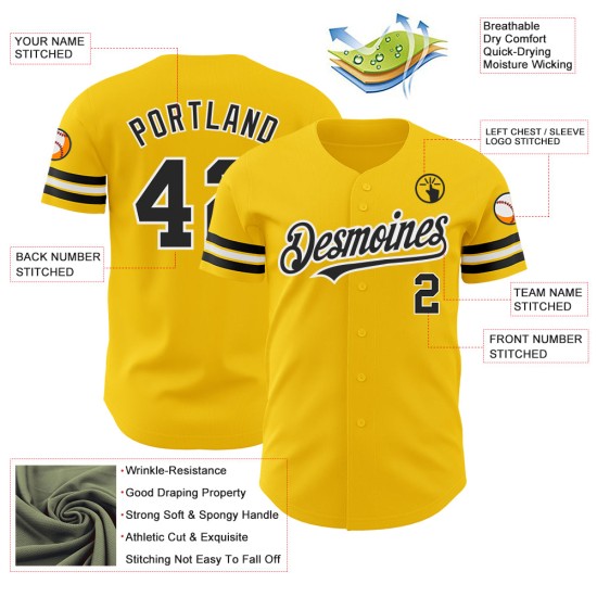 Maillot de baseball personnalisé authentique jaune noir et blanc Maillot de baseball personnalisé authentique jaune noir et blanc