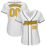 Maillot de baseball blanc, doré, à fines rayures noires, personnalisé et authentique Maillot de baseball blanc, doré, à fines rayures noires, personnalisé et authentique
