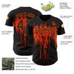 Maillot de baseball orange et noir avec motif éclaboussures 3D dégoulinant, design artistique authentique et personnalisé Maillot de baseball orange et noir avec motif éclaboussures 3D dégoulinant, design artistique authentique et personnalisé