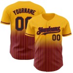 Maillot de baseball personnalisé Fade authentique noir-cramoisi à rayures fines dorées Maillot de baseball personnalisé Fade authentique noir-cramoisi à rayures fines dorées