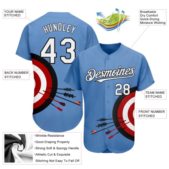 Maillot de baseball 3D à motif authentique blanc-noir avec panneau lumineux bleu Maillot de baseball 3D à motif authentique blanc-noir avec panneau lumineux bleu