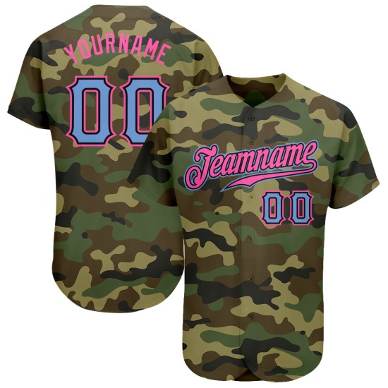 Maillot de baseball bleu-rose authentique avec camouflage léger Salute Custom Maillot de baseball bleu-rose authentique avec camouflage léger Salute Custom
