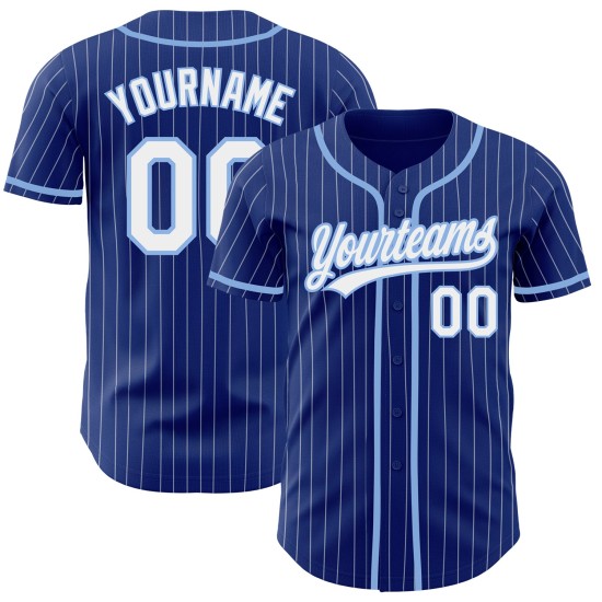 Maillot de baseball Royal Light à rayures fines, blanc et bleu, personnalisé Maillot de baseball Royal Light à rayures fines, blanc et bleu, personnalisé