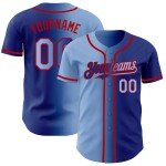 Maillot de baseball personnalisé authentique à la mode, dégradé bleu clair et rouge Maillot de baseball personnalisé authentique à la mode, dégradé bleu clair et rouge