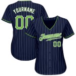 Maillot de baseball authentique bleu marine fluo à rayures blanches, vert et blanc, personnalisé Maillot de baseball authentique bleu marine fluo à rayures blanches, vert et blanc, personnalisé