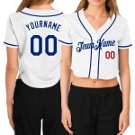 Maillot de baseball blanc à col en V pour femme, coupe courte, rouge royal, sur mesure Maillot de baseball blanc à col en V pour femme, coupe courte, rouge royal, sur mesure