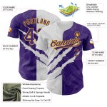 Maillot de baseball à gratter authentique 3D personnalisé motif graffiti violet-or Maillot de baseball à gratter authentique 3D personnalisé motif graffiti violet-or